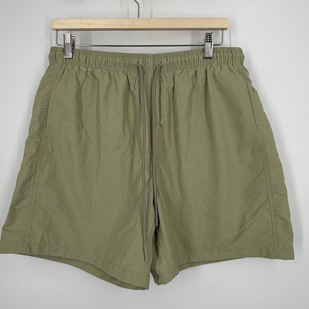 Standard Cloth Olive Green Drawstring Mesh Lined Pockets Nylon Shorts Size Large